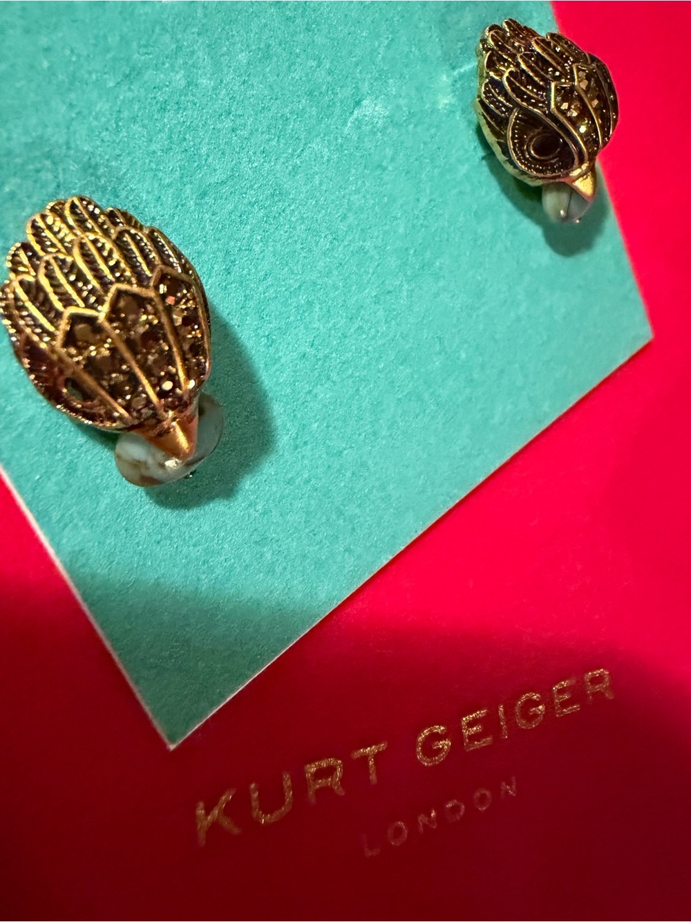 Kurt Geiger Gold Eagle HeadStud Earrings with Turquoise in their beak